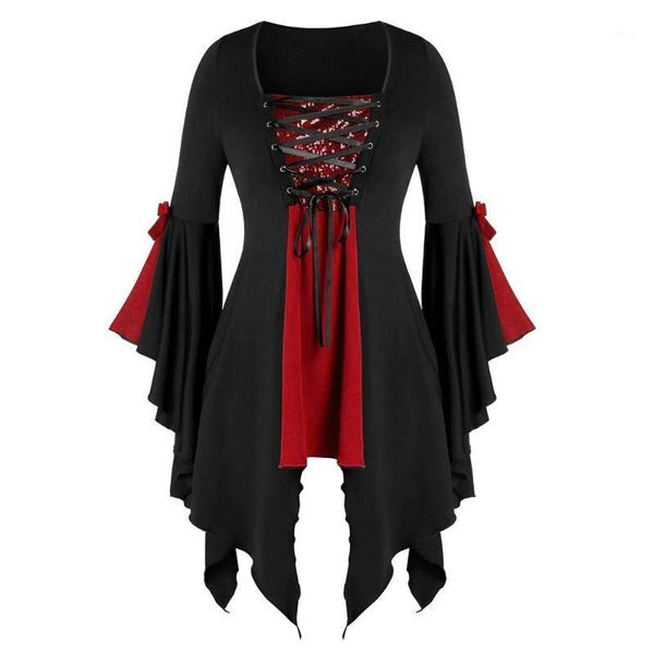 women plus size blouse long sleeve shirts sequined blouse lace up gothic tunic tee flare sleeve casual shirt female clothes1, White
women plus size blouse long sleeve shirts sequined blouse lace up gothic tunic tee flare sleeve casual shirt female clothes1, White