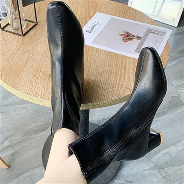 new spring 2021 fall women wear square heels short square-headed boots side women's shoes stl2, Black 
new spring 2021 fall women wear square heels short square-headed boots side women's shoes stl2, Black
