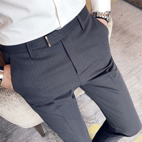icpans thin striped ankle length suit pants male summer business office slim fit formal trouser for men summer fashion 201106, Black
icpans thin striped ankle length suit pants male summer business office slim fit formal trouser for men summer fashion 201106, Black