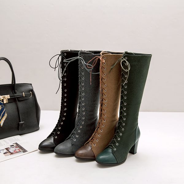 women knee-high boots pu leather +woolen fabric splicing european and american women winter boots cross strap classic all-match, Black
women knee-high boots pu leather +woolen fabric splicing european and american women winter boots cross strap classic all-match, Black
