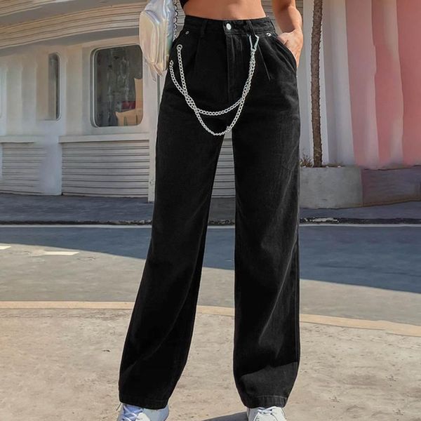 women's fashion solid color high waist chain jean slim fit straight pants summer harajuku full length denim jeans for girls, Blue
women's fashion solid color high waist chain jean slim fit straight pants summer harajuku full length denim jeans for girls, Blue