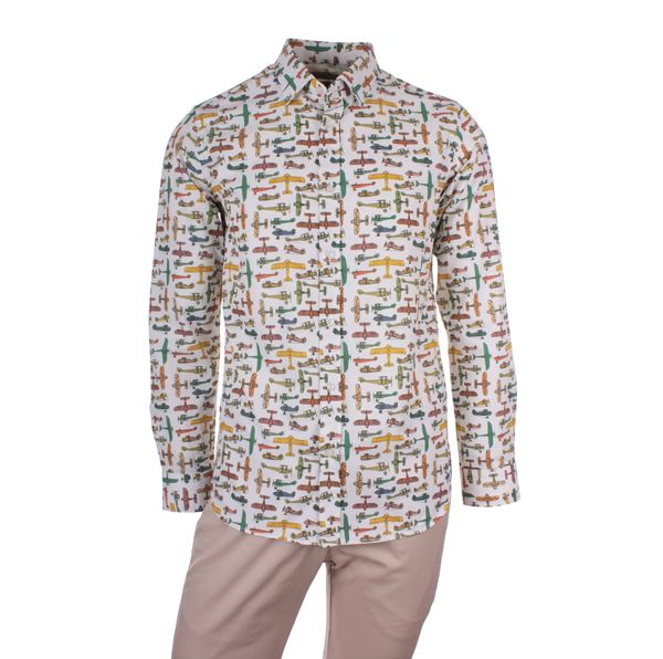 gentilbay men's printed white slimfit long-sleeve sport shirt dpd146 1022, White;black