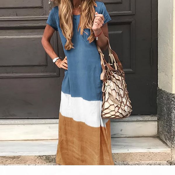 new woman casual maxi dresses women clothes summer sundress beach short sleeve gradient three colors dress round neck plus size long skirts, Black;gray 
new woman casual maxi dresses women clothes summer sundress beach short sleeve gradient three colors dress round neck plus size long skirts, Black;gray