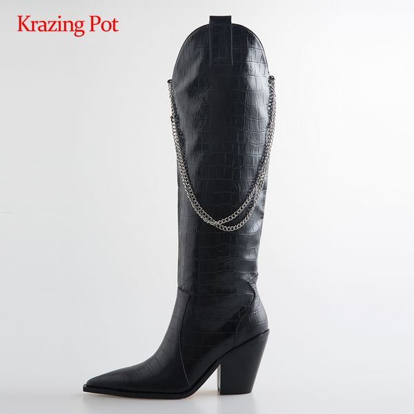boots krazing pot western plus size natural leather gingham chains super high heel pointed toe slip on star knee l18, Black
boots krazing pot western plus size natural leather gingham chains super high heel pointed toe slip on star knee l18, Black