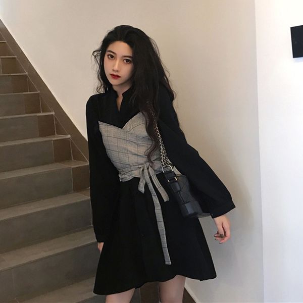 autumn korean chic slim formal dresswaist skirt fake two piece plaid stitching first love dress lace up dress jzbeg, Black;gray
autumn korean chic slim formal dresswaist skirt fake two piece plaid stitching first love dress lace up dress jzbeg, Black;gray