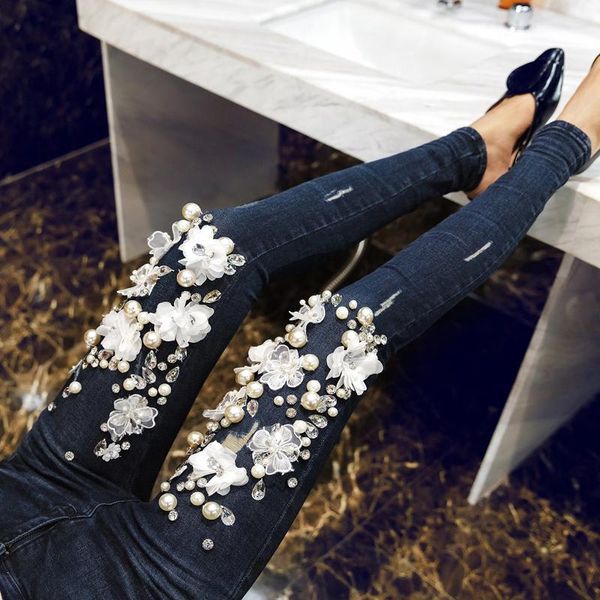 women's jeans 2021 rhinestones diamond streetwear fashion female slim beading lace flowers denim skinny pencil pants trousers, Blue
women's jeans 2021 rhinestones diamond streetwear fashion female slim beading lace flowers denim skinny pencil pants trousers, Blue