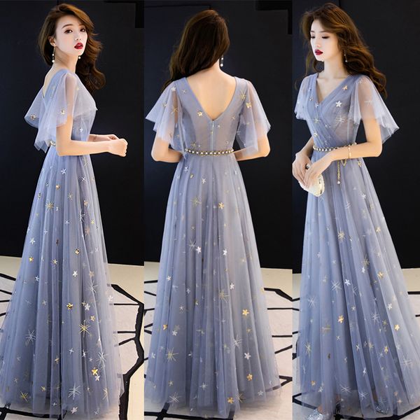 homecoming dress haze blue ruffles sleeve stars sequins tulle long prom robe a-line elegant formal party dress, Blue;pink
homecoming dress haze blue ruffles sleeve stars sequins tulle long prom robe a-line elegant formal party dress, Blue;pink