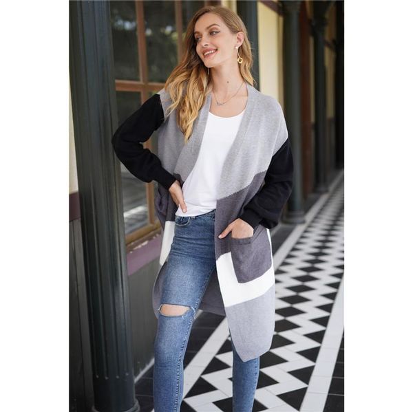 women's knits & tees knitted women long cardigan striped color block draped loose sleeve casual knit sweater kimono duster coats, White
women's knits & tees knitted women long cardigan striped color block draped loose sleeve casual knit sweater kimono duster coats, White