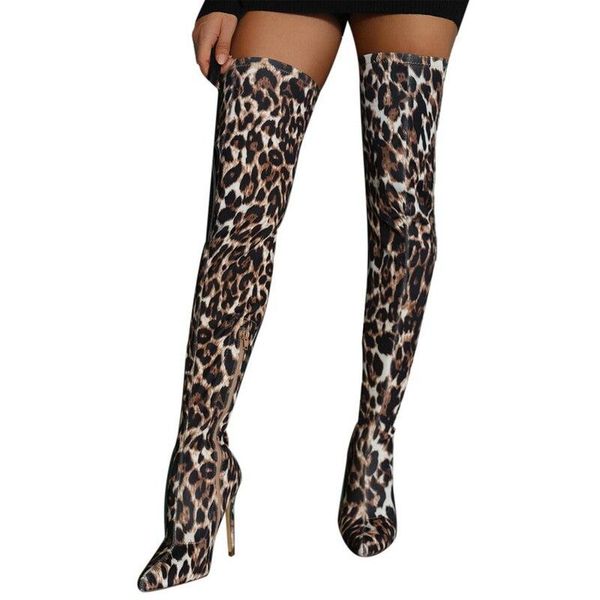 new spring autumn high heels fashion boots for woman over the knee stretch boots leopard stilettos big size 35-43, Black