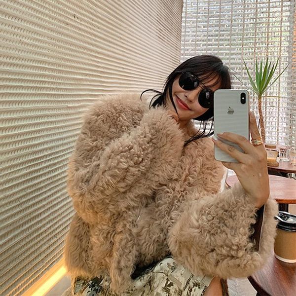 women's fur & faux imported tuscany outer cover female dermal curly overcoat type 20211, Black
women's fur & faux imported tuscany outer cover female dermal curly overcoat type 20211, Black