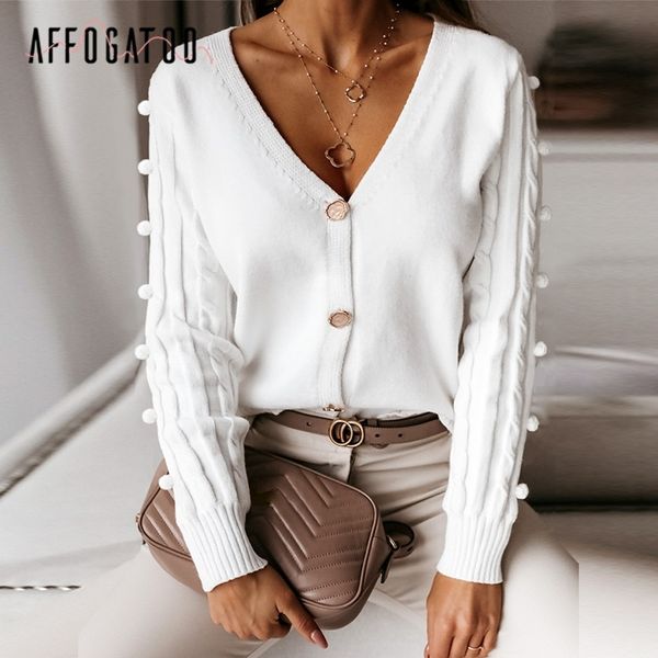 affogatoo v-neck knitted women cardigan casual solid white long sleeve sweater cardigan elegant autumn ladies sweater 201030
affogatoo v-neck knitted women cardigan casual solid white long sleeve sweater cardigan elegant autumn ladies sweater 201030