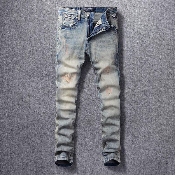 italian style fashion men jeans retro slim fit ripped denim pants embroidery patchwork designer hip hop trousers, Blue
italian style fashion men jeans retro slim fit ripped denim pants embroidery patchwork designer hip hop trousers, Blue