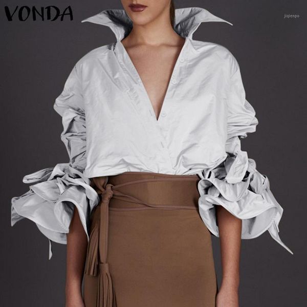 women's blouses & shirts women vonda plus size long flare sleeve lapel collar solid color loose button blouse ladies office 1, White
women's blouses & shirts women vonda plus size long flare sleeve lapel collar solid color loose button blouse ladies office 1, White