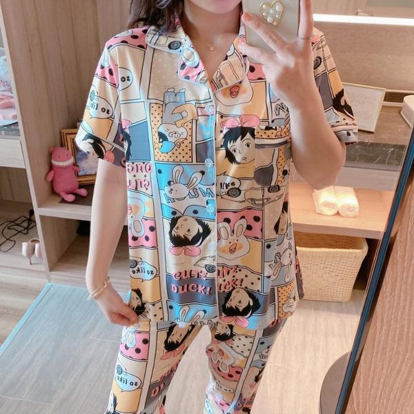 women's sleepwear summer cartoon graffiti print short sleeve women pajamas set trousers cardigan pyjamas 2 piece suit lapel pajama set1, Black;red
women's sleepwear summer cartoon graffiti print short sleeve women pajamas set trousers cardigan pyjamas 2 piece suit lapel pajama set1, Black;red