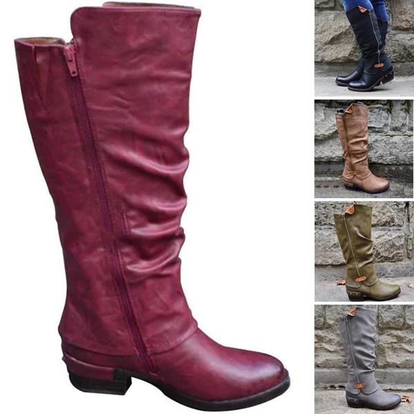 autumn/winter plus size women's boots pu upper waterproof leather boots low-heeled long tube knight boot with side zipper design, Black 
autumn/winter plus size women's boots pu upper waterproof leather boots low-heeled long tube knight boot with side zipper design, Black