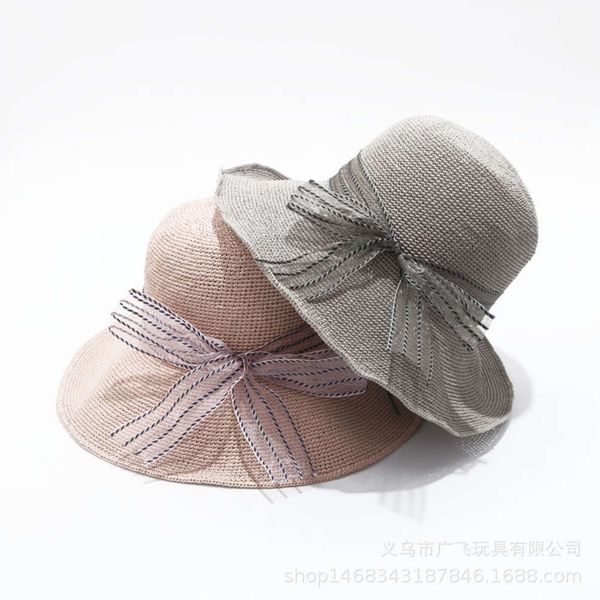 new straw hat summer women's hand woven basin hat bow for traveling, Blue;gray
new straw hat summer women's hand woven basin hat bow for traveling, Blue;gray