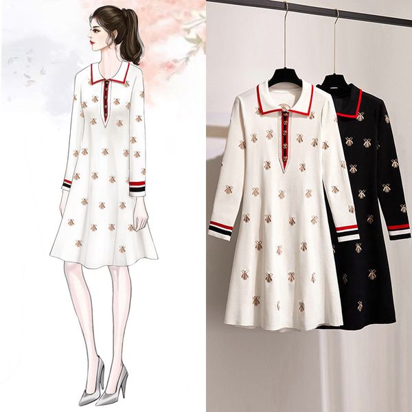 2021 new spring autumn knit cartoon embroidered bees woman plus size black casual knee-length straight es female 1chd, Black;gray
2021 new spring autumn knit cartoon embroidered bees woman plus size black casual knee-length straight es female 1chd, Black;gray