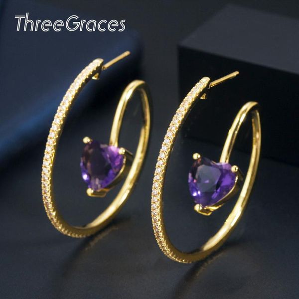 hoop & huggie threegraces designer party jewelry love heart shape yellow gold color purple cz big round earrings for ladies er482, Golden;silver
hoop & huggie threegraces designer party jewelry love heart shape yellow gold color purple cz big round earrings for ladies er482, Golden;silver