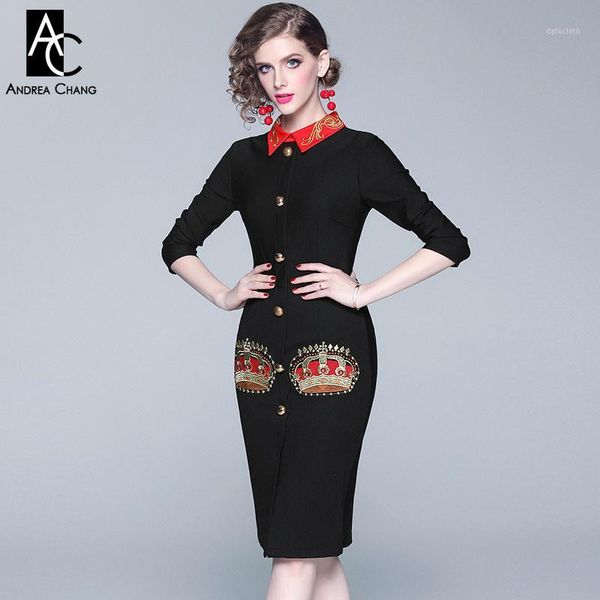 s-xxl autumn winter woman dress red collar golden crown pattern embroidery black dress single breasted knee length bodycon1, Black;gray
s-xxl autumn winter woman dress red collar golden crown pattern embroidery black dress single breasted knee length bodycon1, Black;gray