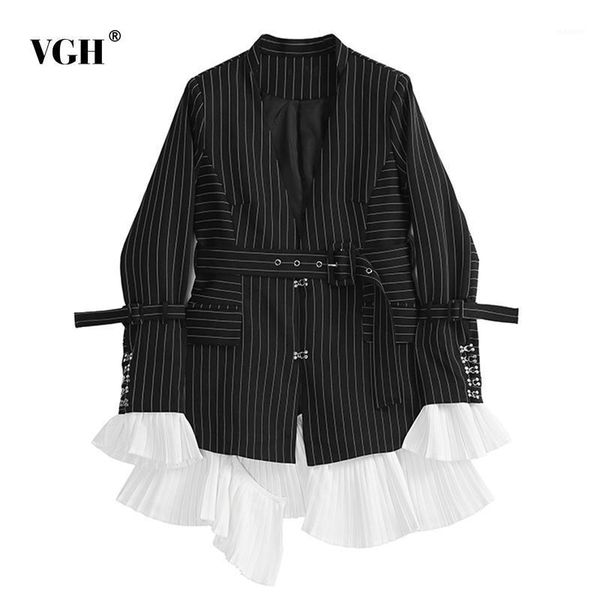 vgh elegant women coat notched neck flare long sleeve high waist with sashes patchwork ruffles striped jacket for female fashion1, Black;brown
vgh elegant women coat notched neck flare long sleeve high waist with sashes patchwork ruffles striped jacket for female fashion1, Black;brown