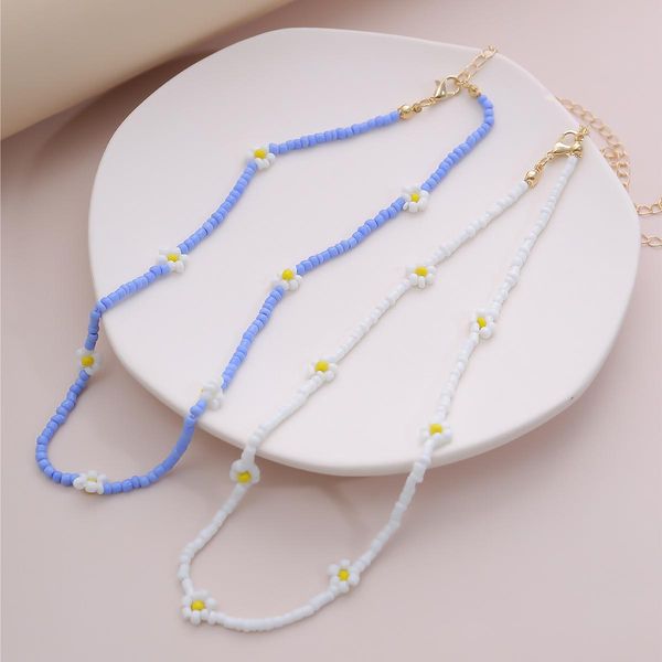 короткие ключицы choker синий bohemian для цветов заявление ожерелье воротник белого семя женщины из бисера сеть ювелирных tsetsim whole2019, Silver