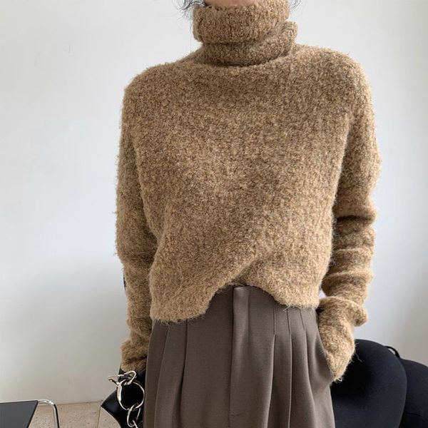 autumn and winter women's sweater casual solid color high neck long sleeve loose sweater, White;black
autumn and winter women's sweater casual solid color high neck long sleeve loose sweater, White;black