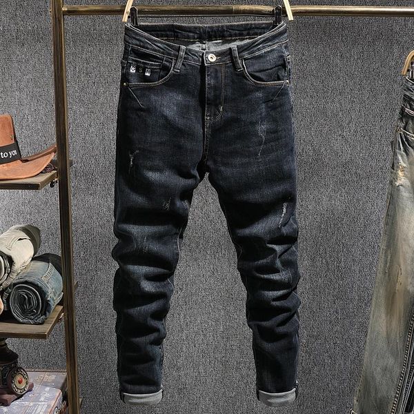корейский стиль мода мужские джинсы черный синий slim fit рваные джинсы мужчины denim брюки карандаш упругие vintage дизайнер homme, Blue
корейский стиль мода мужские джинсы черный синий slim fit рваные джинсы мужчины denim брюки карандаш упругие vintage дизайнер homme, Blue