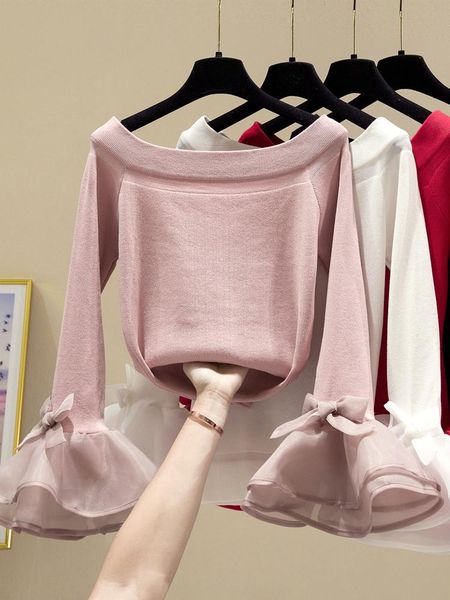 off shoulder organza flared sleeve knitted slim fit sweater bottoming shirt women's long sleeve with autumn and winter, White
off shoulder organza flared sleeve knitted slim fit sweater bottoming shirt women's long sleeve with autumn and winter, White
