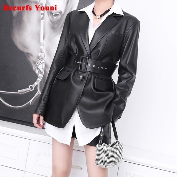 women's clothing winter genuine leather loose suit female fashionable handsome white jacket mujer long-sleeved coat with belt 201030, Black
women's clothing winter genuine leather loose suit female fashionable handsome white jacket mujer long-sleeved coat with belt 201030, Black