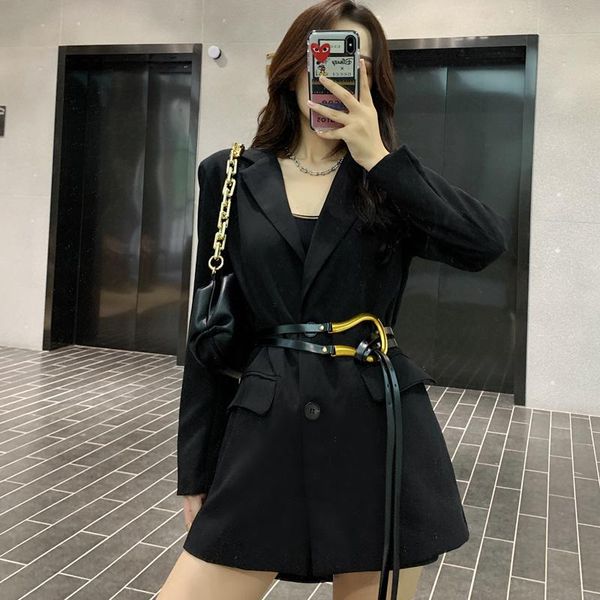 women jackets belt black blazer pocket single-breasted notch collar chic elegant spring autumn, White;black
women jackets belt black blazer pocket single-breasted notch collar chic elegant spring autumn, White;black