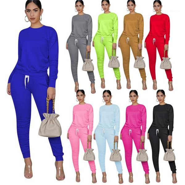 outfit sets long sleeve o neck t shirts and drawstring pleated pants casual women two piece sets solid color womens, White
outfit sets long sleeve o neck t shirts and drawstring pleated pants casual women two piece sets solid color womens, White