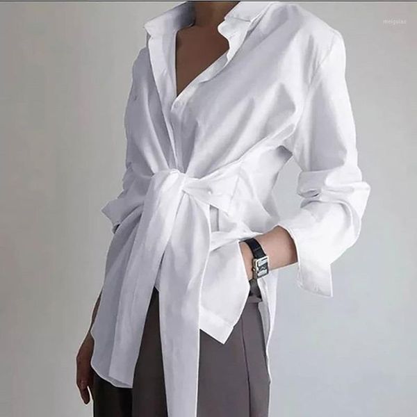 women's blouse solid loose turn-down collar single breasted women shirt with sashes office lady elegant spring autumn1, White
women's blouse solid loose turn-down collar single breasted women shirt with sashes office lady elegant spring autumn1, White