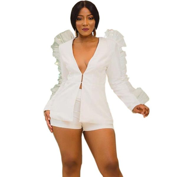 women business short suits ruffle long sleeve v-neck blazer coat and shorts suit office lady two piece set club outfits, Gray
women business short suits ruffle long sleeve v-neck blazer coat and shorts suit office lady two piece set club outfits, Gray