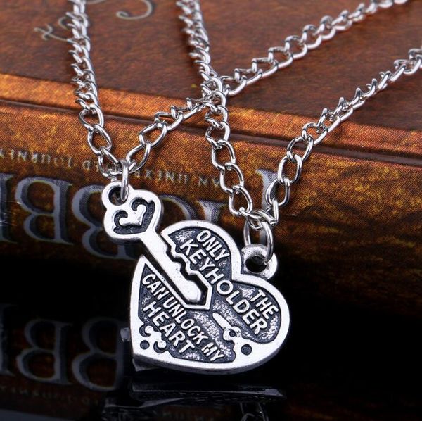 peach heart lock key friends necklace simple love witness pendant dmwfn007 (with chain) mix order 1 set =2 pieces pendant necklaces, Silver 
peach heart lock key friends necklace simple love witness pendant dmwfn007 (with chain) mix order 1 set =2 pieces pendant necklaces, Silver