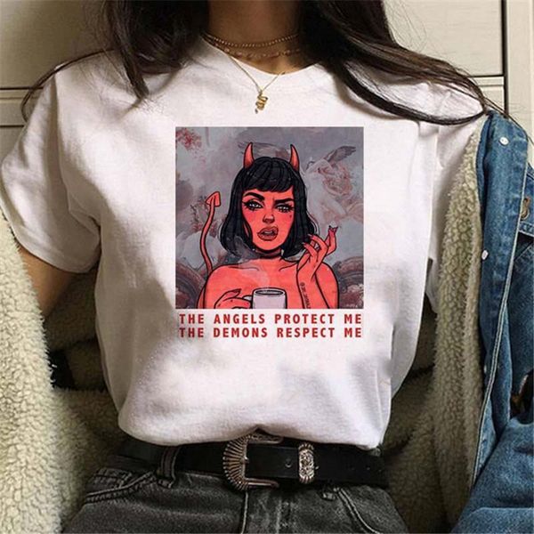 the angels protect me the demons respect me print t-shirt harajuku vintage casual short sleeve women fashion tshirts, White
the angels protect me the demons respect me print t-shirt harajuku vintage casual short sleeve women fashion tshirts, White