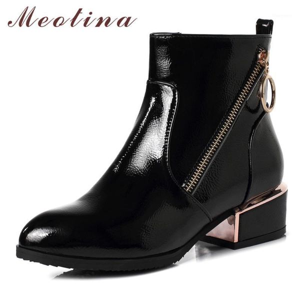 meotina women boots winter female boots patent leather square heel ankle zipper pointed toe short shoes lady big size 431, Black
meotina women boots winter female boots patent leather square heel ankle zipper pointed toe short shoes lady big size 431, Black