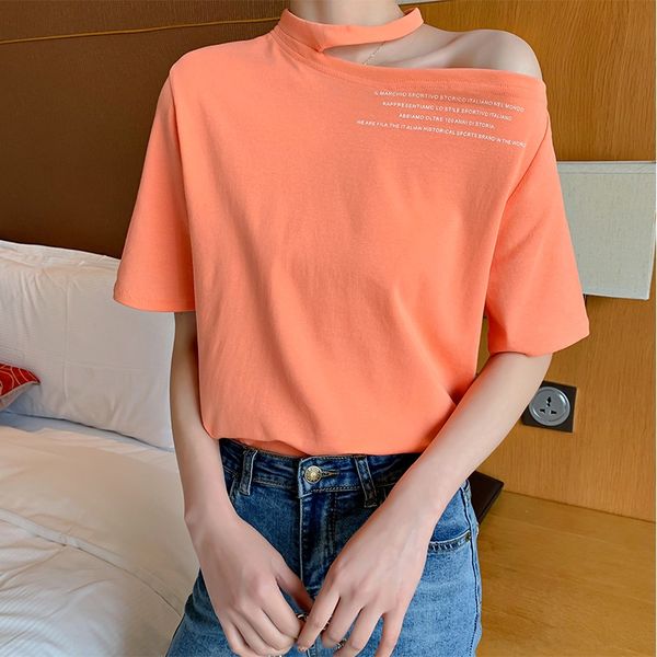 95 cotton) hanging neckshoulder women's short sleeve 2019 new t-shirt t-shirt loose cotton collar bone leaky shoulder half sleeve pho6, White
95 cotton) hanging neckshoulder women's short sleeve 2019 new t-shirt t-shirt loose cotton collar bone leaky shoulder half sleeve pho6, White