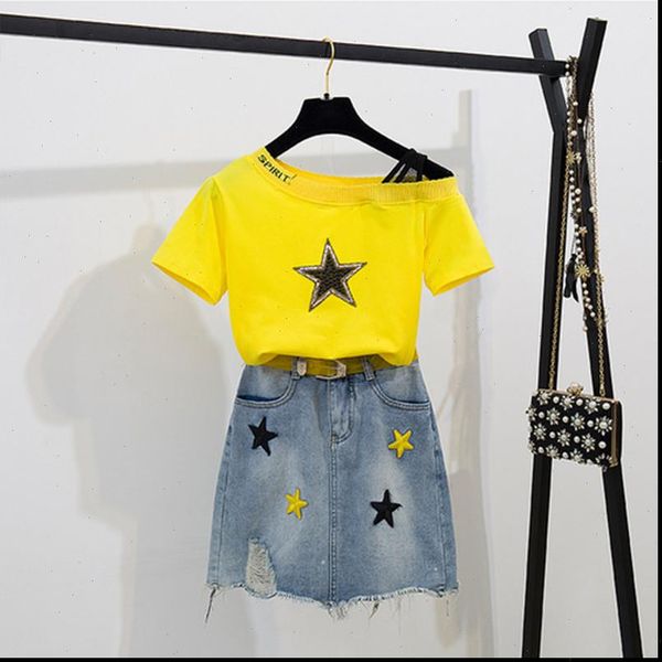 new 2021 summer short sleeves five pointed star skirt 2 piece set women denim short skirts plus size 2pcs set, Gray
new 2021 summer short sleeves five pointed star skirt 2 piece set women denim short skirts plus size 2pcs set, Gray