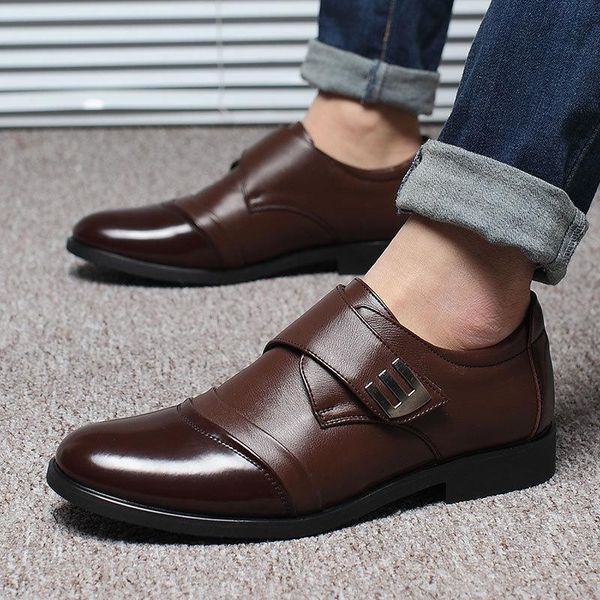 dress shoes men's 2021 black leather spring youth business breathable casual trend