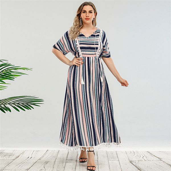 2020 european and american new retro striped short-sleeved dress waist trimming loose large size dress fat mm slimming, White;black
2020 european and american new retro striped short-sleeved dress waist trimming loose large size dress fat mm slimming, White;black