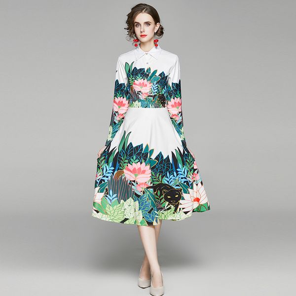 2020 new european and american women's lapel long sleeve waist trim printed a-line dress ing, White;black
2020 new european and american women's lapel long sleeve waist trim printed a-line dress ing, White;black