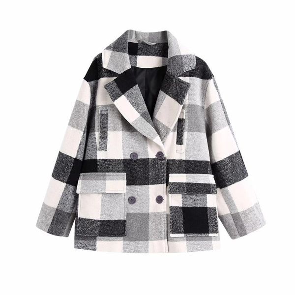 vintage stylish pockets plaid double breasted woolen jacket fall 2021 women fashion lapel collar coat female chic outerwear, Black;brown
vintage stylish pockets plaid double breasted woolen jacket fall 2021 women fashion lapel collar coat female chic outerwear, Black;brown