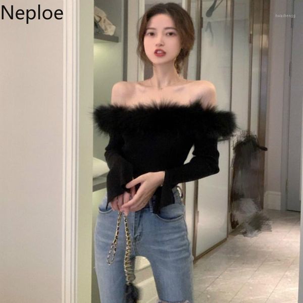 neploe off shoulder sweater women solid faux fur slash neck long sleeve pullover jumper fashion slim fit female 803801, White;black
neploe off shoulder sweater women solid faux fur slash neck long sleeve pullover jumper fashion slim fit female 803801, White;black