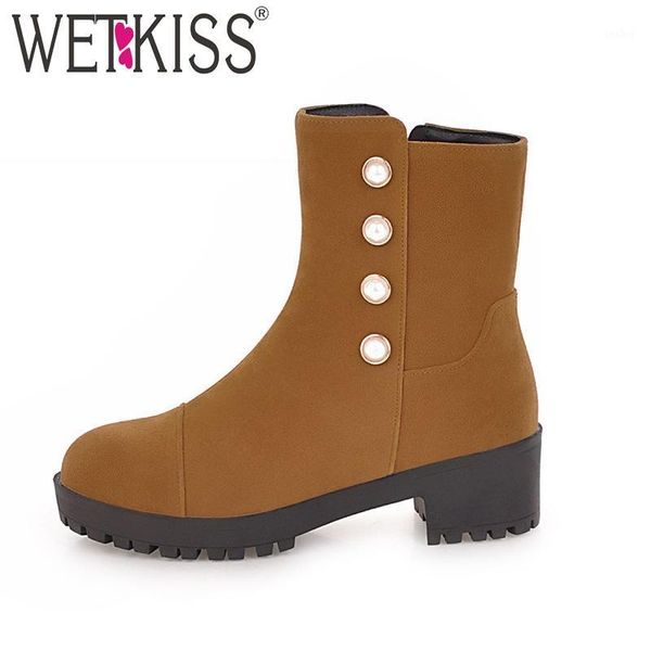 wetkiss thick med heels women boots 2020 round toe pearl footwear zip platform boots autumn casual fashion ladies shoes rubber1, Black
wetkiss thick med heels women boots 2020 round toe pearl footwear zip platform boots autumn casual fashion ladies shoes rubber1, Black