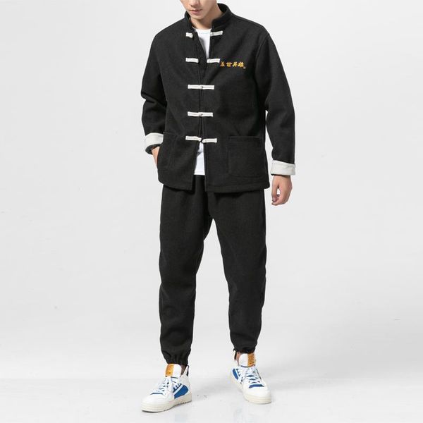 men's tracksuits tang suit chinese style traditional clothing jacket retro hanfu casual trousers, Gray
men's tracksuits tang suit chinese style traditional clothing jacket retro hanfu casual trousers, Gray