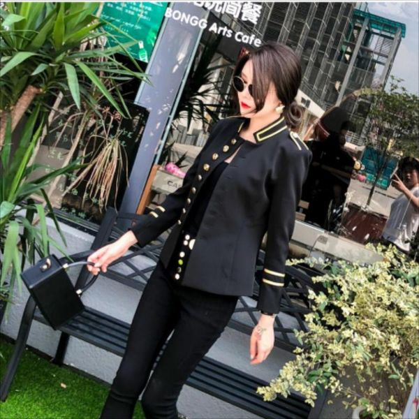 women's jackets 2021 autumn fashion jacket coat slim short uniform tunic outwear female metal single-breasted, Black;brown
women's jackets 2021 autumn fashion jacket coat slim short uniform tunic outwear female metal single-breasted, Black;brown