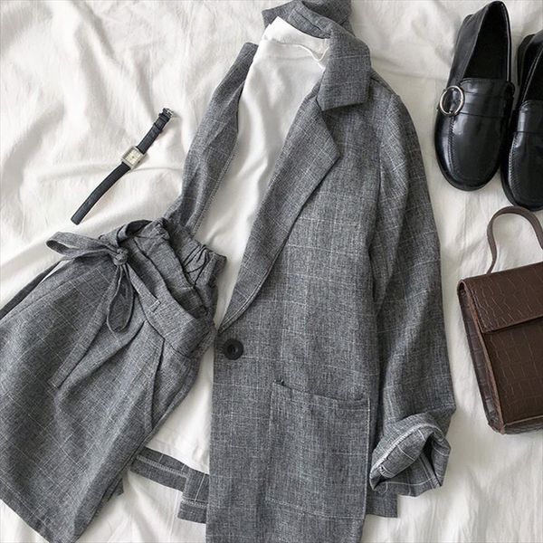 2021 spring summer women two piece set casual shorts plus size plaid female office suit set womens 2 piece set, Gray
2021 spring summer women two piece set casual shorts plus size plaid female office suit set womens 2 piece set, Gray