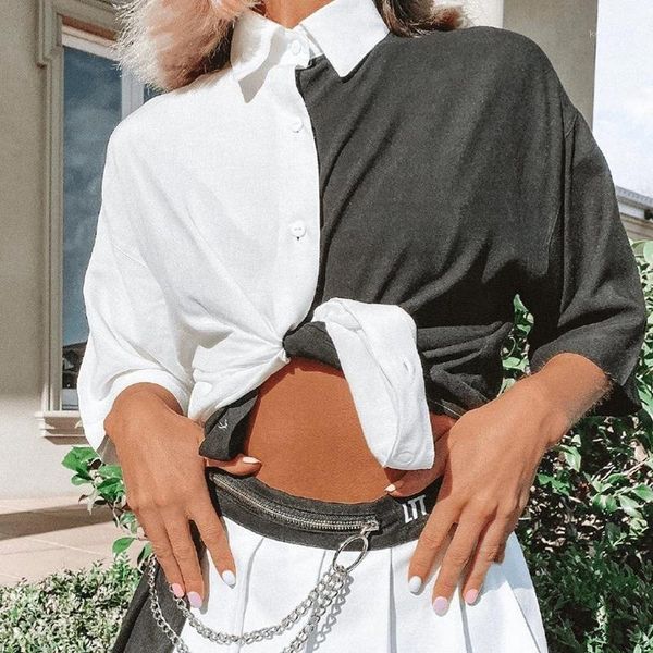 women gothic black and white patchwork short sleeve shirts lady summer casual crop streetwear1
women gothic black and white patchwork short sleeve shirts lady summer casual crop streetwear1
