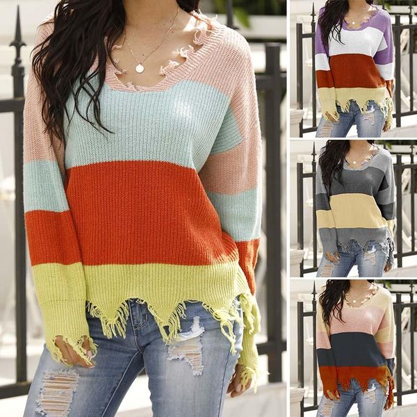 women autumn and winter sweater casual v-neck long sleeve striped colorblock pullovers sweaters, White;black
women autumn and winter sweater casual v-neck long sleeve striped colorblock pullovers sweaters, White;black