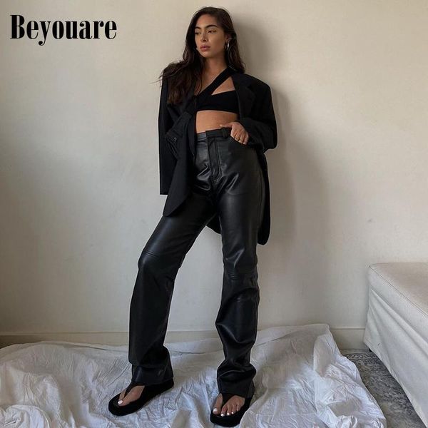 beyouare 2020 autumn vintage high waist button pocket straight loose legs women's trousers pu faux leather elegant female pants, Black;white
beyouare 2020 autumn vintage high waist button pocket straight loose legs women's trousers pu faux leather elegant female pants, Black;white